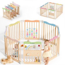 Foldable Wooden Baby Playpen, 45 x 45 x 24 inches, Pastel Dream, Colorful | A...