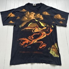 Vintage 1995 Wile E Coyote Roadrunner T-Shirt All Over Print Sz L Looney Tunes