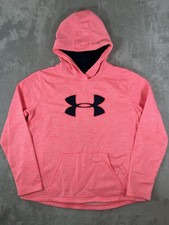 Under Armour Hoodie Womens Large Pink Storm Cold Gear Big Logo Fleece Pullover