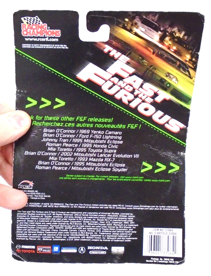 Boneco Racing Champions Fast & The Furious e 1969 Camaro DieCast lacrado 2003 - Imagem 2 de 2
