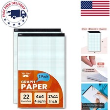 2 Pack Soft Cover Graph Paper - 4x4 Grid, 17x11 in, Ideal for Mathematicians