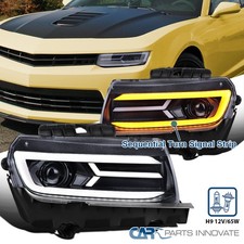 Fit 2014-2015 Chevy Camaro Smoke Projector Headlights Switchback Sequential Led