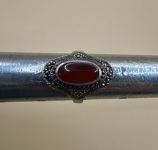 Vintage 925 Sterling Silver Carnelian and Marcasite Ring / Size 7.25