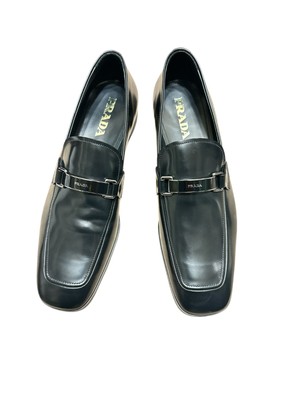 Prada Mens Black Leather Dress Loafers Size 10 Black Chocolate Brushed Leather Loafers | PRADA main image 2