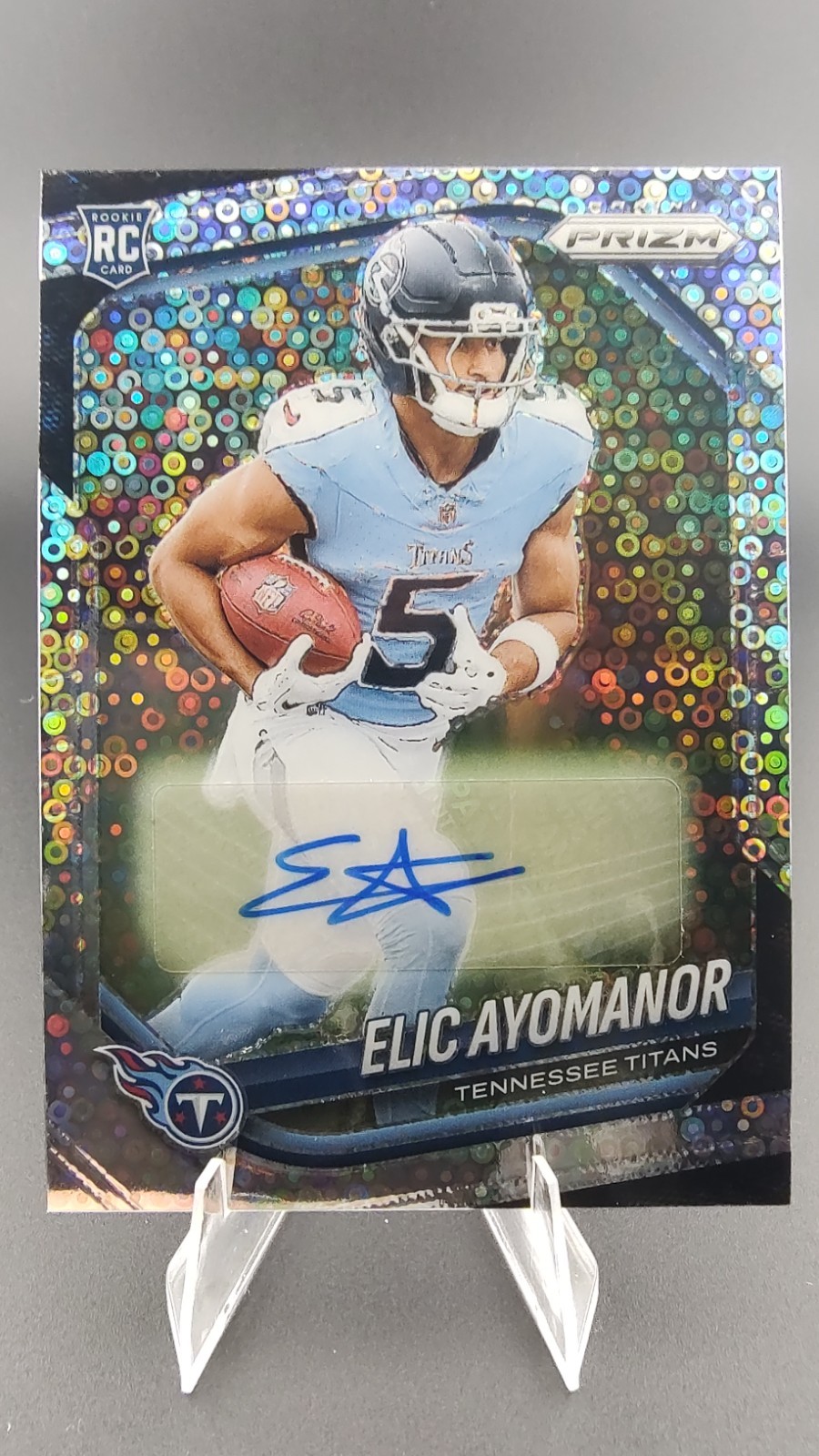2025 Panini Prizm Elic Ayomanor RC Auto Silver Disco #321 Titans Rookie