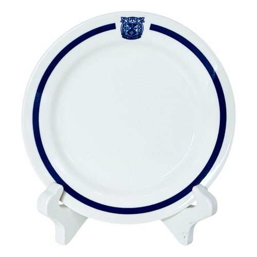 3 BOB JONES UNIVERSITY College Homer Laughlin Blue Logo Band Luncheon Plates - Picture 3 of 9