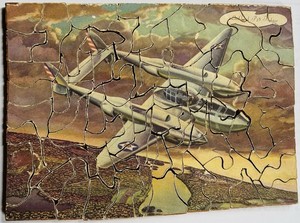Rare Vintage WWII Era Small Wooden Puzzle of Lockheed P-38 Fighter Plane!!