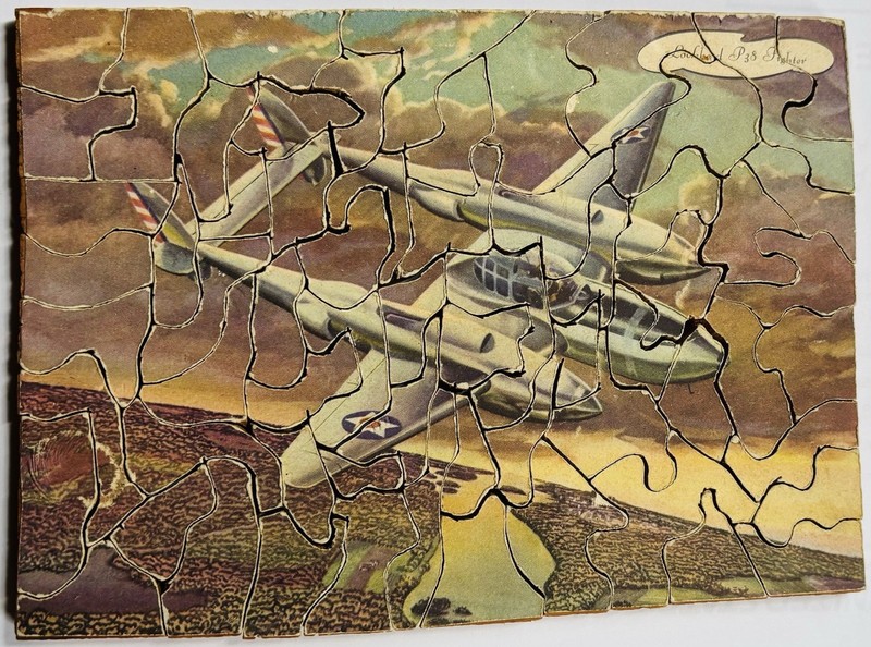 Rare Vintage WWII Era Small Wooden Puzzle of Lockheed P-38 Fighter Plane!!