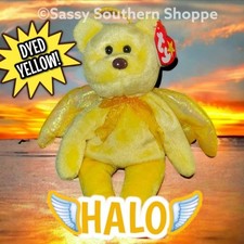 💛 HALO 💛 1998 Ty Beanie Babies Winged Angel BEAR (Hand-Dyed YELLOW) *MWMT*
