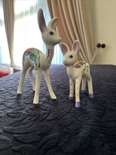 MCM Whimsical Glazed Porcelain Deer & Fawn Figurines