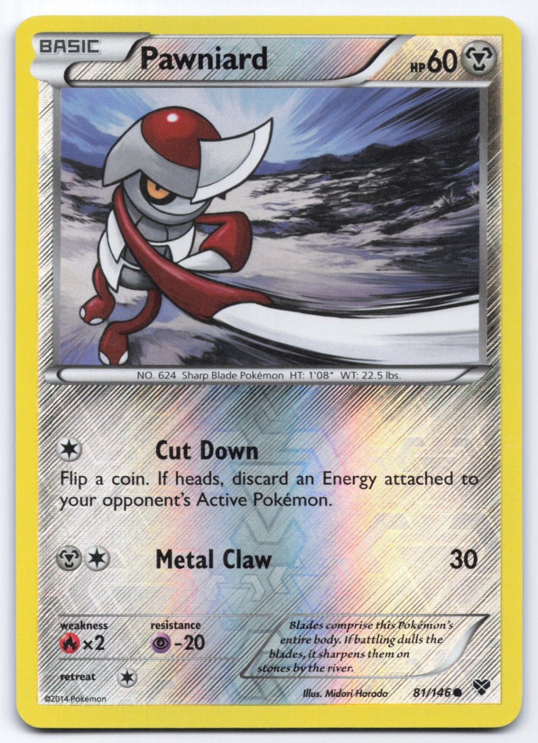 Pawniard 81/146 XY Base Set Holo Common Pokemon Card LP