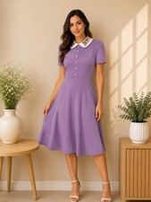 SHEIN Modely Lavender Midi Dress Embroidered Collar NWT Size Small US 4