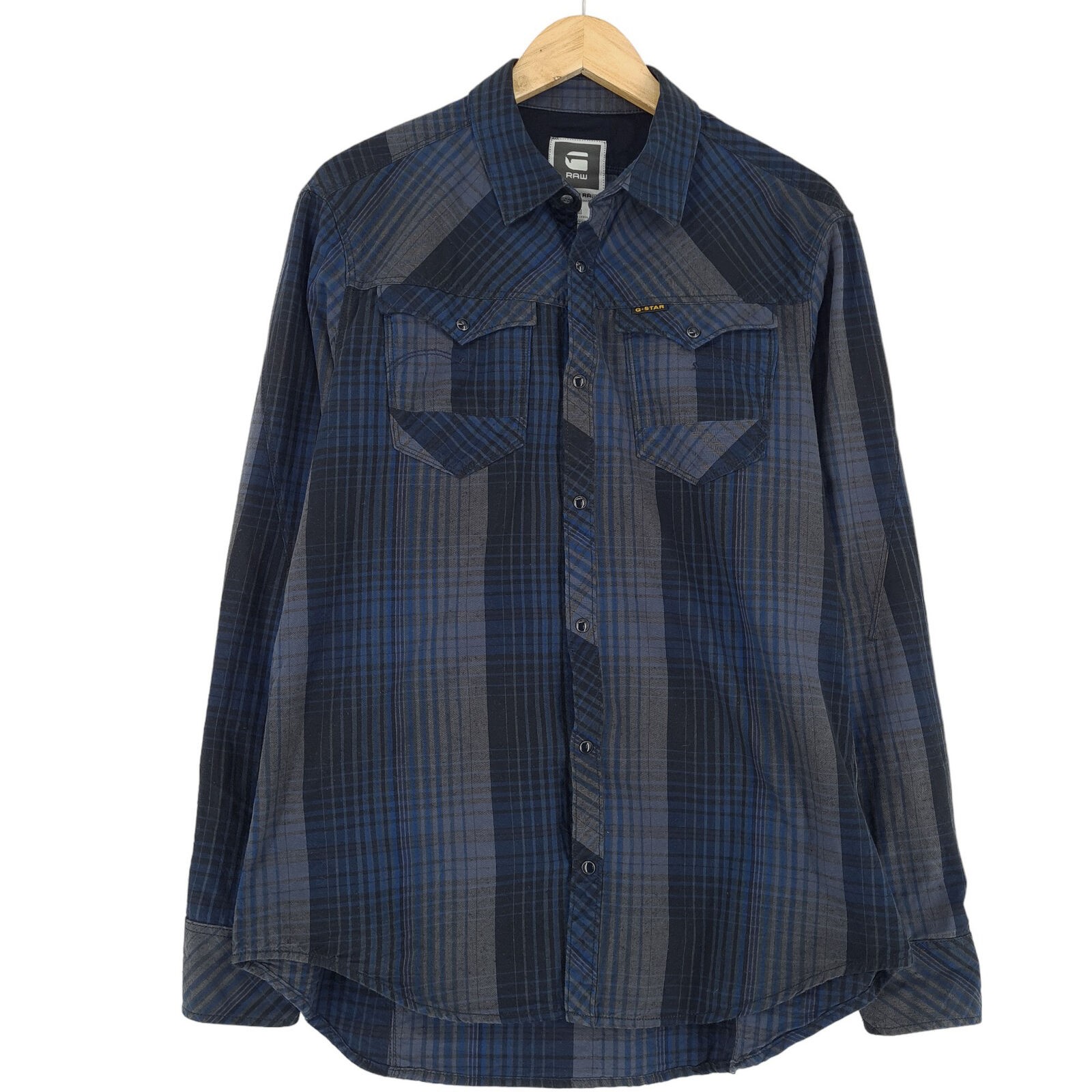 Vintage G-Star Men Shirt Arc 3D Blue Cotton Flannel Check Bx