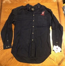 VTG Cleveland Indians Chief Wahoo Lee Sports VF Knitwear Button Up Shirt M D Blu