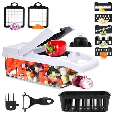 ISHKITCH 16-in-1 Vegetable Chopper & Mandoline Slicer   Small, White/Black 