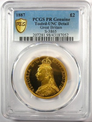 1887 Britain PROOF Victoria 2 Pounds Gold Coin - PCGS Proof UNC