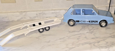 1965 Processed Plastic  co. VW VOLKSWAGEN RABBIT DIESEL Blue Car with TRAILER!