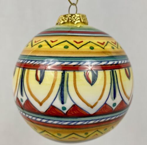 Ceramic Clay Southwestern Hand Painted Ornament Christmas 3.5” Ball - Picture 1 of 8