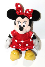 Disney TY Sparkle Minnie Mouse Stuffed Animal Plush Beanbag Toy Red Dress Bow 8  