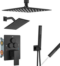 Matte Black Ceiling Mount Shower System with Dual Shower Heads and Handheld Spra