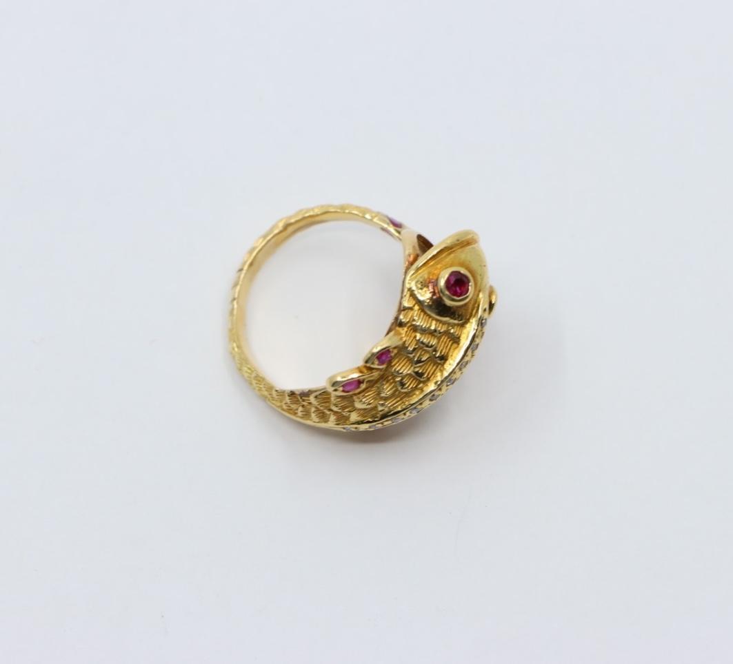 14K Gold Ruby Diamond Fish Ring - image 13