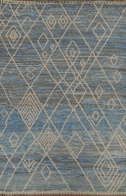 Geometric Wool Moroccan Living Room Area Rug 7x11 Hand-knotted Oriental Carpet