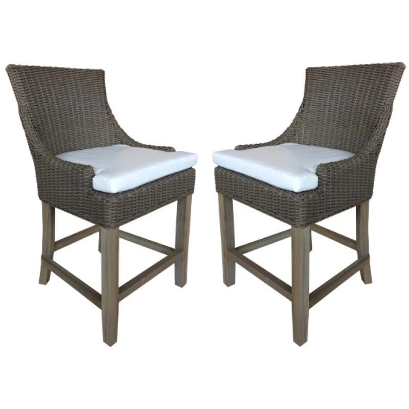 Home Square Wicker Patio Barstool in Kubu Gray Finish Set of 2