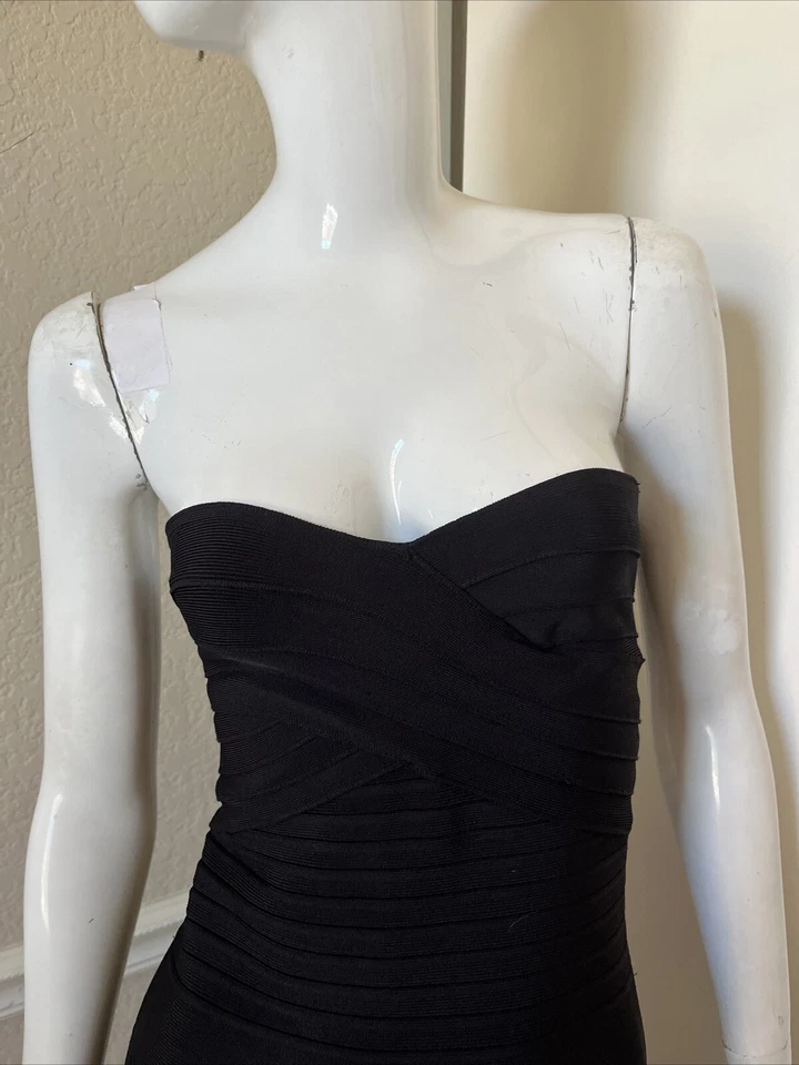 HERVE LEGER NEW! Black Strapless Bandage Bodycon Stretch Dress Sz L - Image 2 of 4