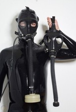 ISRAELI GAS MASK COMBO W HOSE TUBE LATEX RUBBER GUMMI GAY FETISH BREATHPLAY GIMP