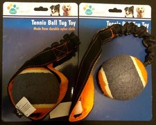 2 NEW PET TRENDS TENNIS BALL DOG TUG TOY, DURABLE NYLON CLOTH