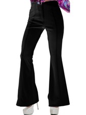 Womens 70s High Waisted Flared Black Disco Pants