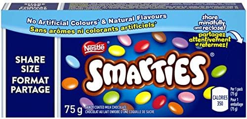Nestle Smarties Share Size Chocolate Candy Case of 24 x 75g/2.6oz Boxes