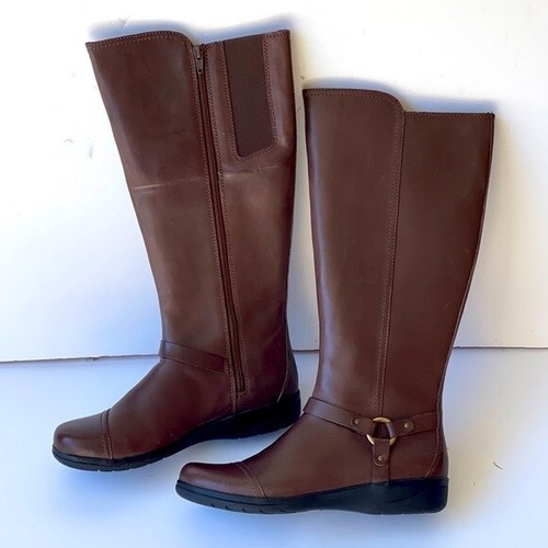 NEW! (180) Clarks Women's Brown Leather Boots Knee High Riding Boots