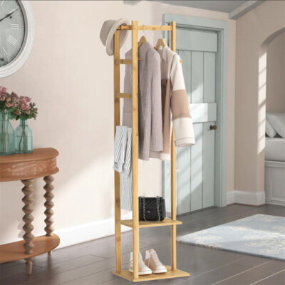 4 in 1 Bambus Garderobenständer Kleiderständer Garderobe mit 2 öffnen Lagerregal