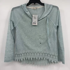 Jolt Hooded Top Women's Sz Small Turquoise Lace Crochet Boho Hippie Peasant NWT