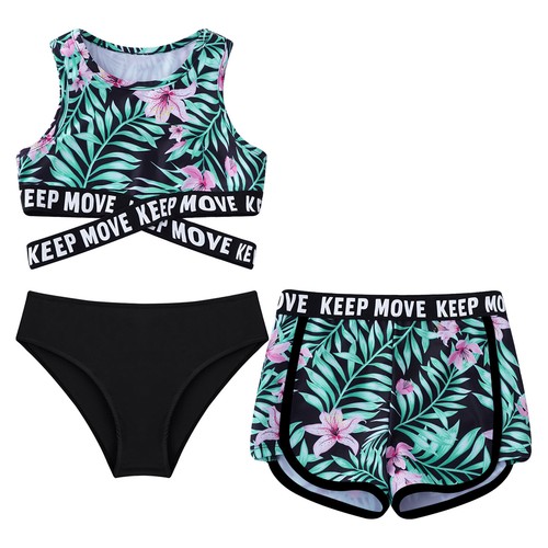 3Pcs Kids Girls Swimsuit Tank Top with Shorts and Briefs for Beach Pool Bathing - Picture 9 of 50