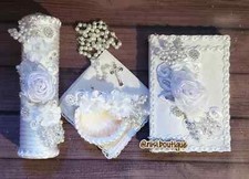 Beautiful 5 Pcs Baptism Candle Set White Baptism Set, Baptism Spanish Candle Set