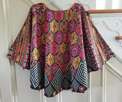 Almirah Shirt Women's Poncho Tunic Circle Top Ornate Pakistani Woven Crew Size S