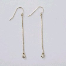 Solid 14K Yellow Gold DIAMOND Chain Drop Dangle Earrings
