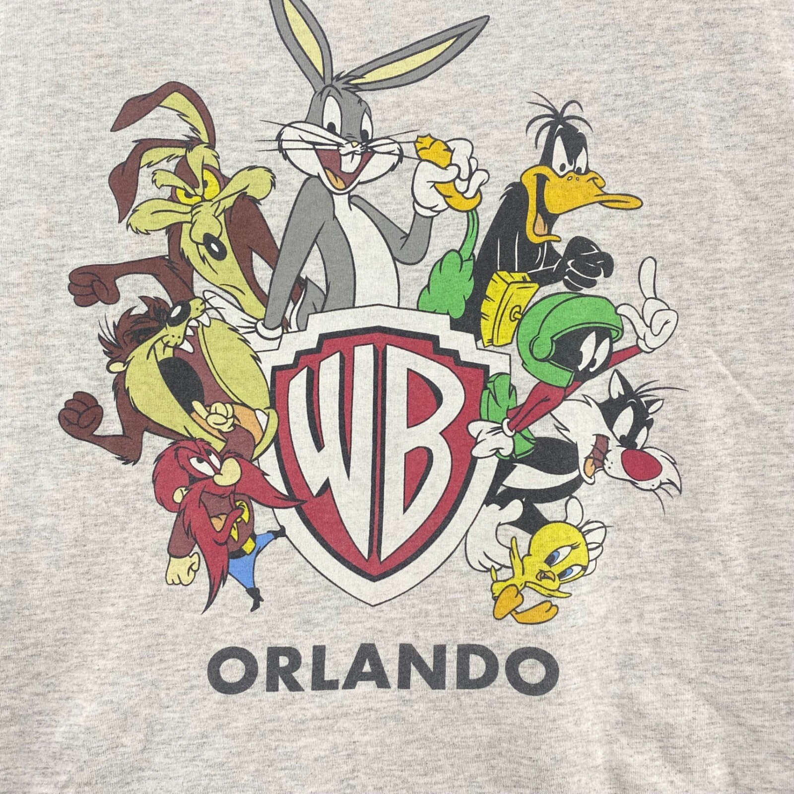 Vintage 1995 Warner Bros Looney Tunes Orlando Graphic T-Shirt Grey Size L