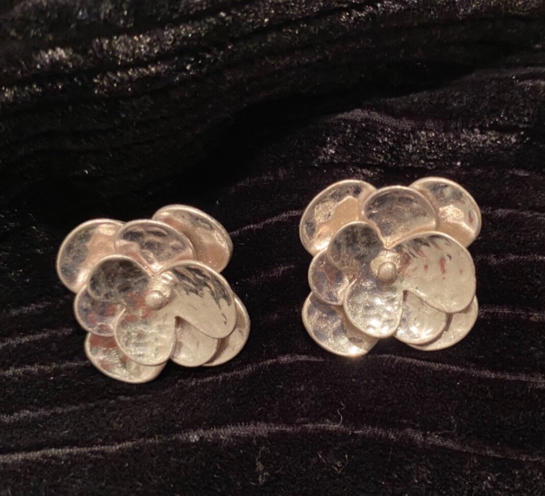 Sterling Silver Multi Layer Flower Stud Earrings - image 1