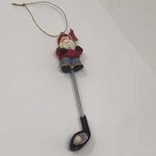 Golf Theme Gift Christmas Tree Ornament 6" Santa On Golf Club w/ Ball Flag