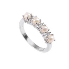 Natural Pearl Ring Dainty Stacking Delicate Half Eternity 925 Sterling Silver