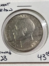 1923 Great Britain 1/2 Crown Silver Coin Cleaned