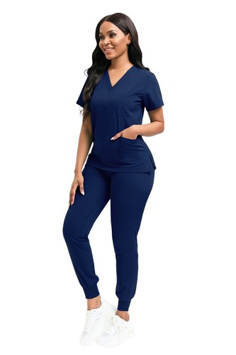 Unisex Stretch Medical Nurse Scrub Uniform Set V-Neck 3-Pocket-Top Jogger Pants - Picture 71 of 103