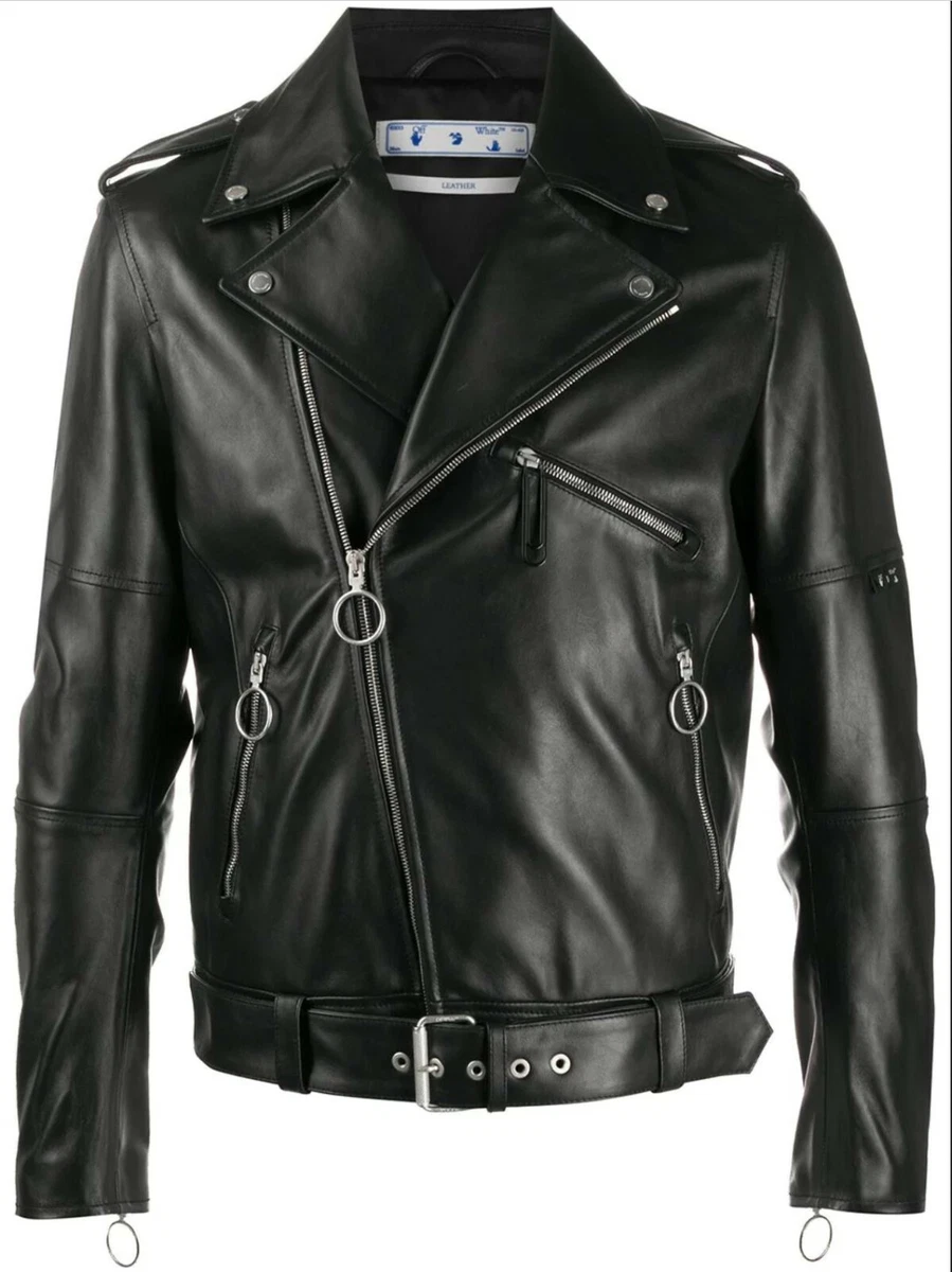 Cut Out Leather Jacket in Black - Off White