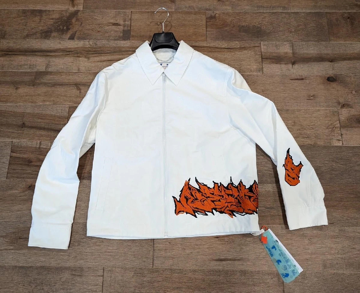 2295 Mens Off White Graffiti Harrington Jacket White Orange