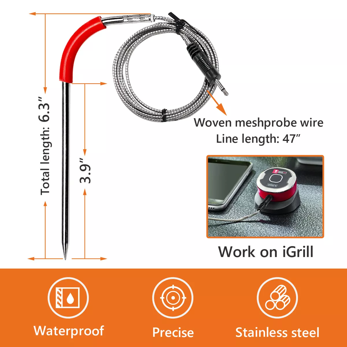 Weber iGrill 3 Wireless Bluetooth Smart Connection Grill Thermometer With 2  Pro-Meat Probes - 7204