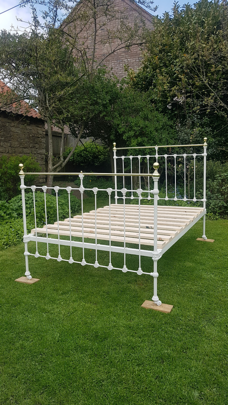 Beautiful Victorian Cast Iron + Brass 4.6Ft Bed Restored Original