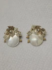 Miriam Haskell Mother of Pearl & Faux Pearl W/ Gold Leaves Clip Earrings 1950s